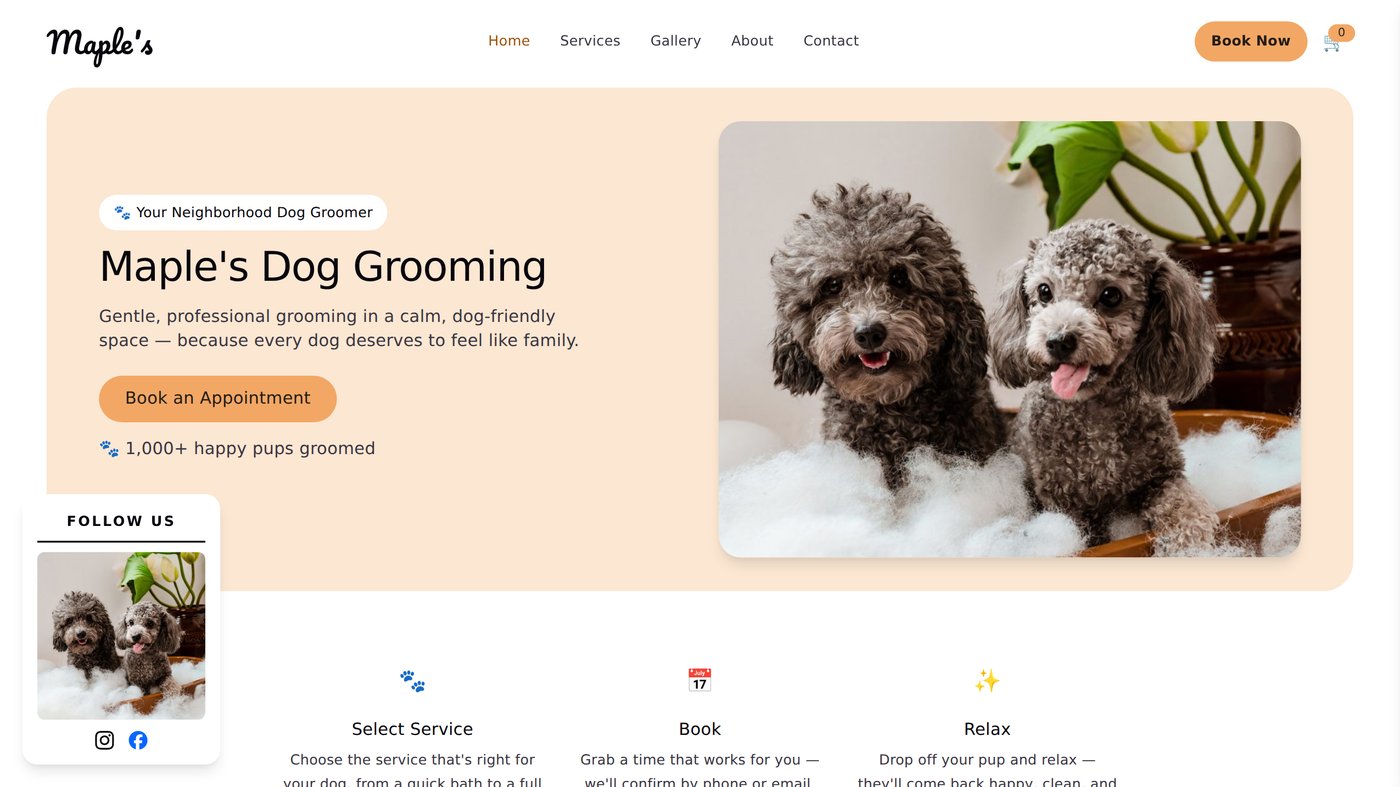 Maple's Dog Grooming live site preview