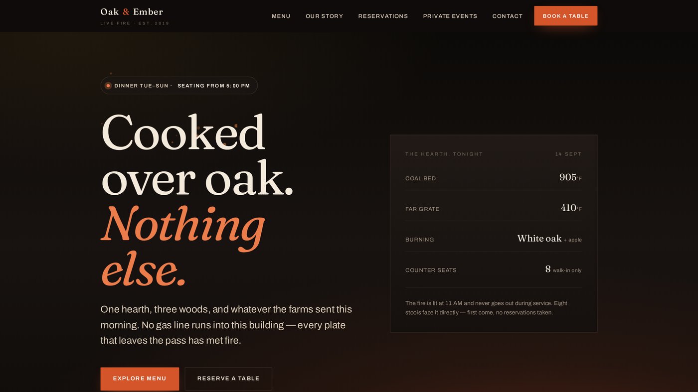 Oak & Ember restaurant site preview